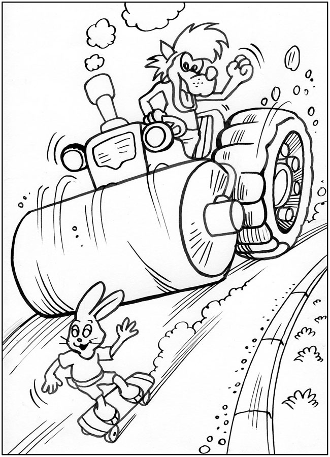 Волк гонится за зайцем на тракторе